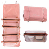 JD FRESH 4 in 1 Large Capacity Cosmetic Mesh Bag/Makeup Organizer/Toiletry Pouch for Men and Women/Portable Travel Bag/Makeup Essentials (Pink)