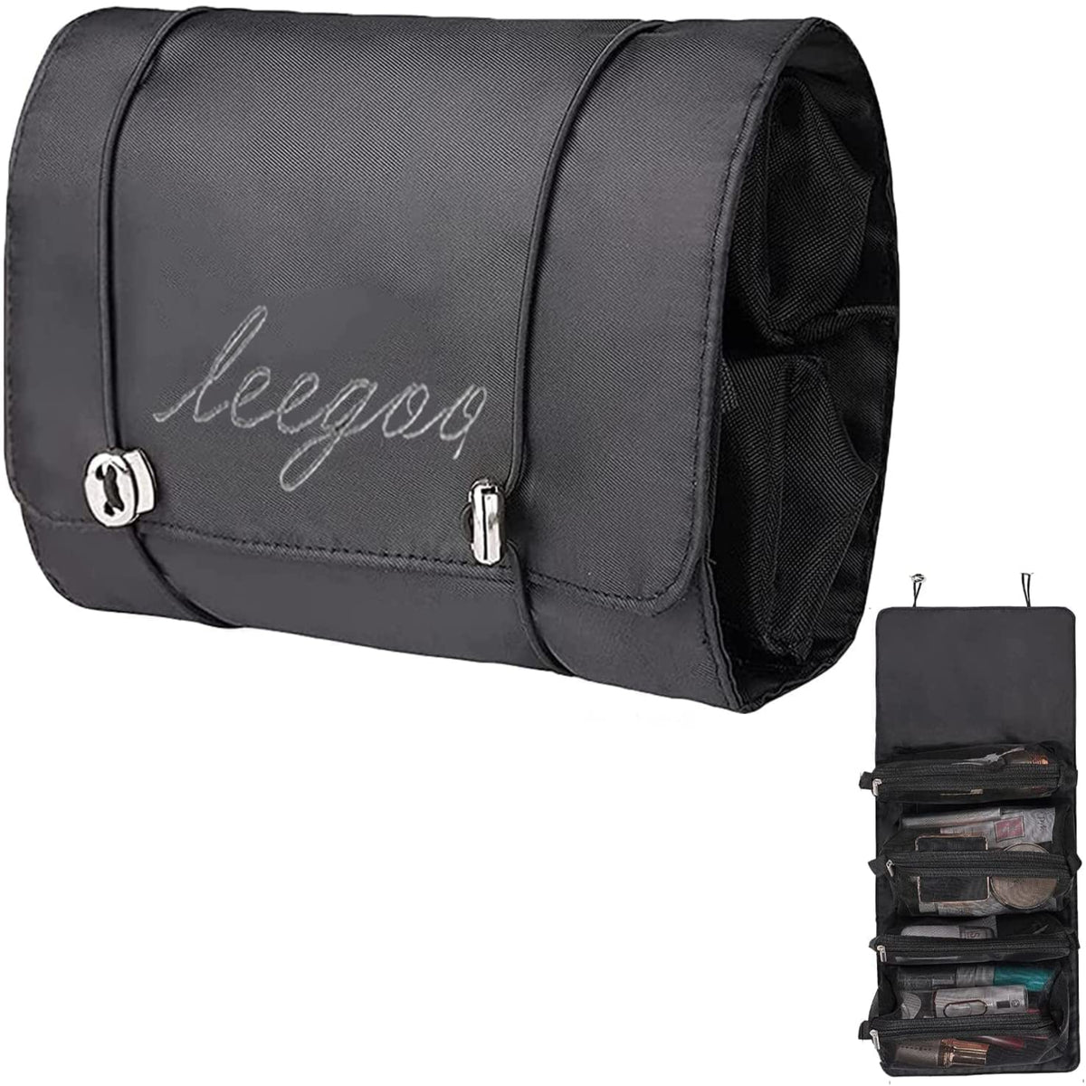 4 in 1 Large Cosmetic Mesh Bag/Toiletry Pouch for Men and Women/Makeup Organizer/Portable Travel Bag/Makeup Essentials(Black)