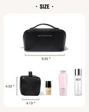 JD FRESH Wide Opening Leather Makeup Organizer Bag/Large Capacity Cosmetic Pouch with Partition & Carry Strap/Portable Toiletry & Vanity Bag for Women/Travel Makeup Bag