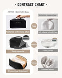 JD FRESH Wide Opening Leather Makeup Organizer Bag/Large Capacity Cosmetic Pouch with Partition & Carry Strap/Portable Toiletry & Vanity Bag for Women/Travel Makeup Bag