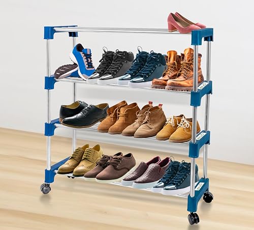 steel shoe rack blue 4 tire