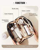 JD FRESH Wide Opening Leather Makeup Organizer Bag/Large Capacity Cosmetic Pouch with Partition & Carry Strap/Portable Toiletry & Vanity Bag for Women/Travel Makeup Bag