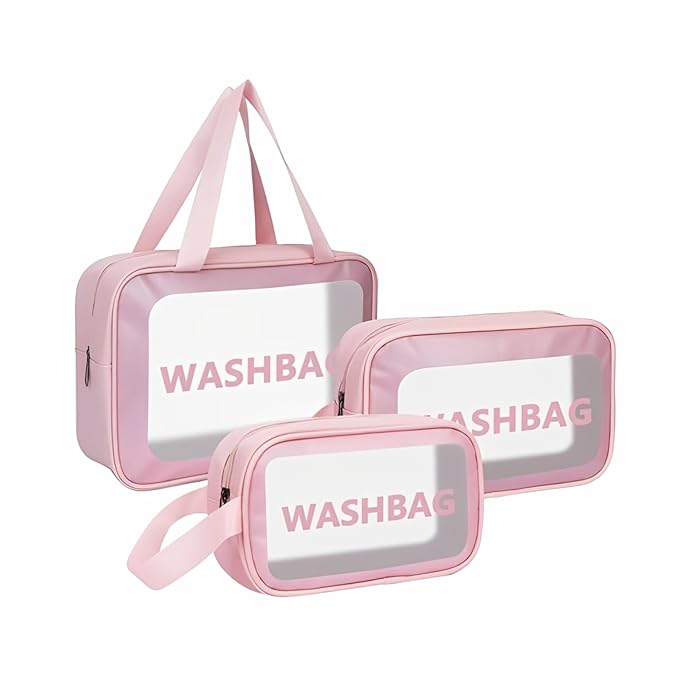 JD FRESH 3 Pieces Transparent Makeup Organizer Pouches/Makeup Bag for Women/Cosmetic Pouch/Toiletry Kit Bag for Travel(Large-Medium-Small)