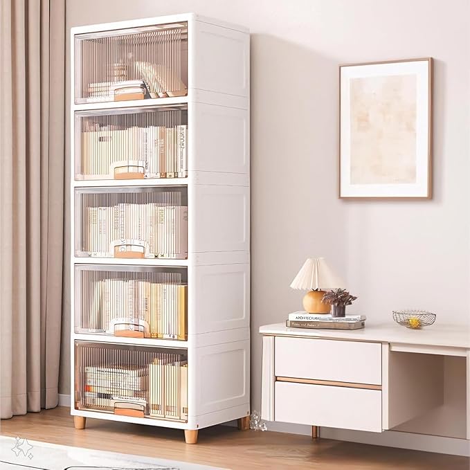 JD FRESH 5 Tier Foldable Plastic Rack for Storage/Kitchen Cupboard/Versatile and Sturdy Wardrobe for Clothes/Multipurpose Storage Organizer/Closet for Bedroom/Living Room/Laundry Room (Transparent)