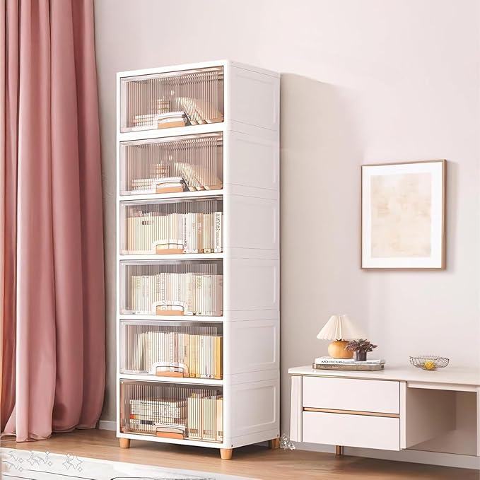 JD FRESH 6 Tier Foldable Plastic Rack for Storage/Kitchen Cupboard/Versatile and Sturdy Wardrobe for Clothes/Multipurpose Storage Organizer/Closet for Bedroom/Living Room/Laundry Room (Transparent)